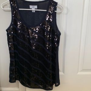 Loft! Navy sequin tank, size medium petite